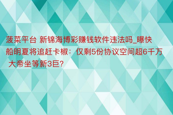 菠菜平台 新锦海博彩赚钱软件违法吗_曝快船明夏将追赶卡椒：仅